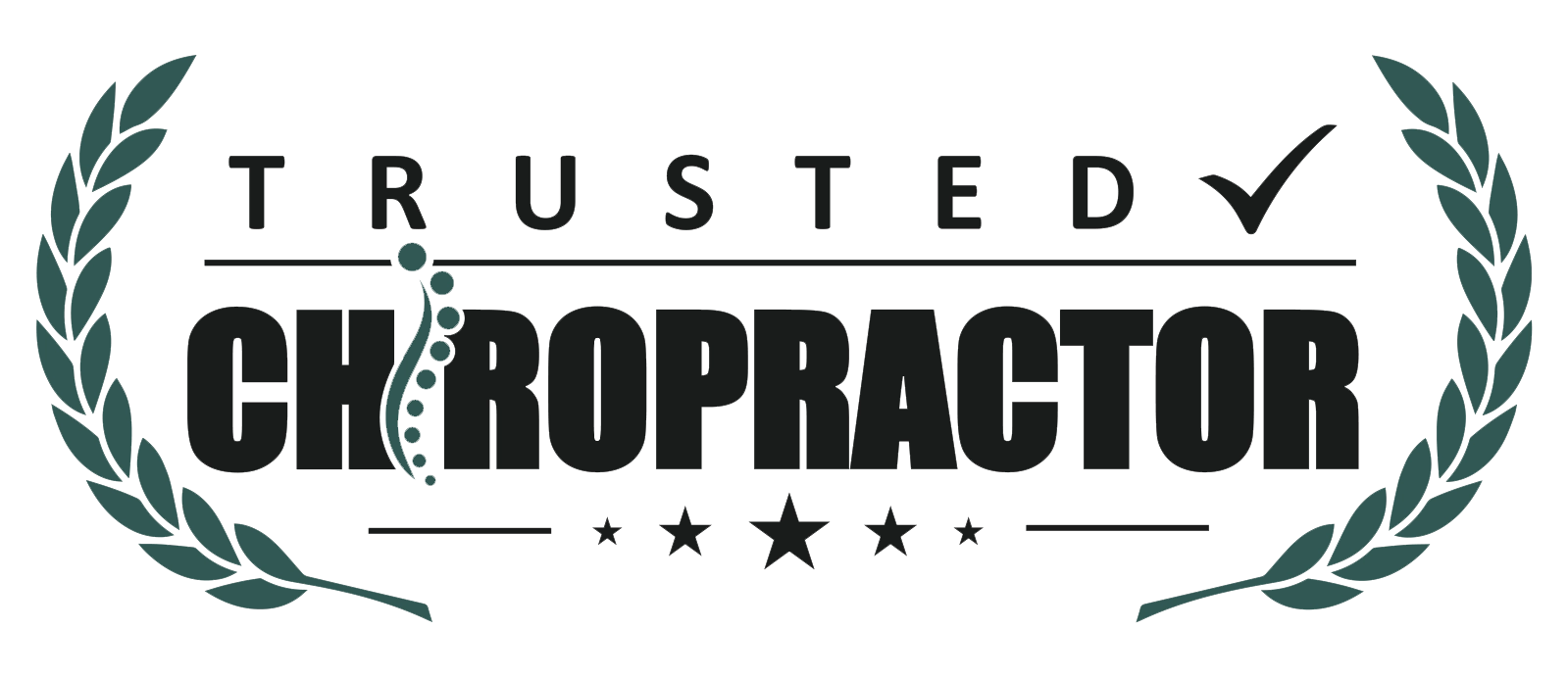 Black and green trusted chiropractor badge.