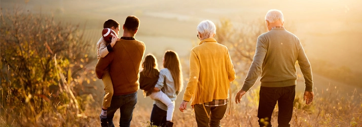 A family on a hike.